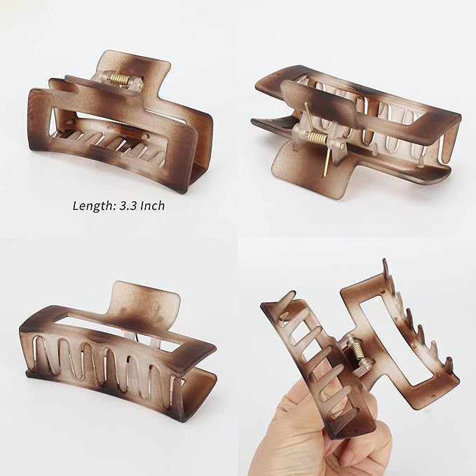 5PCS Claw Hair Clips for Women - Matte Amber Brown Non-Slip Medium Large Clamps for Thin Thick Hair, Multi-Style Fashion Accessories