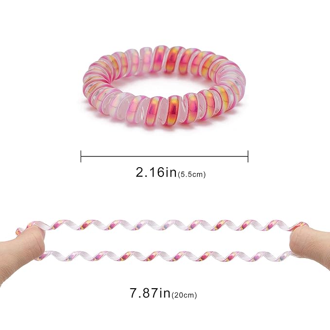 Dazzle Spiral Hair Ties (Colorful, 8 Pcs) - Coil Plastic Spiral Ponytail Holders for Thick Hair, No Crease Phone Cord Ties for All Hair Types