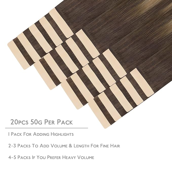 WENNALIFE Tape in Hair Extensions Human Hair, 20pcs 30g 10 inch Balayage Chocolate Brown to Honey Blonde Remy Hair Extensions Straight Human Hair Tape in Extensions Skin Weft Tape Extensions