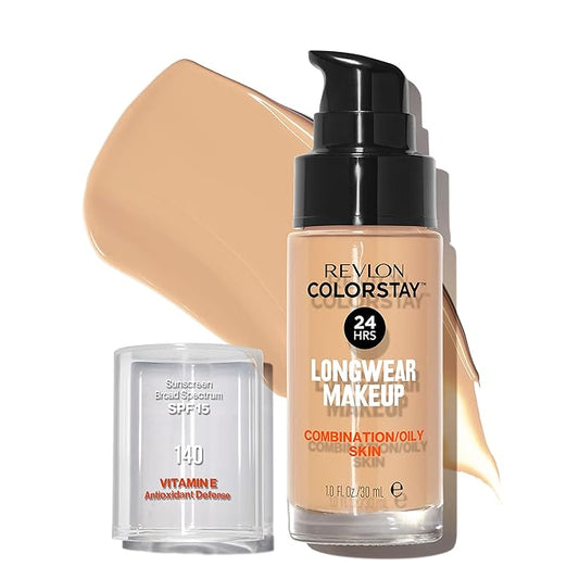Revlon Liquid Foundation, ColorStay Face Makeup for Combination & Oily Skin, SPF 15, Medium-Full Coverage with Matte Finish, Oatmeal (140), 1.0 oz