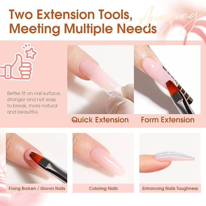 ROSALIND Poly Nail Gel Kit -14 Colors + 75 Nail Art Accessories Kit Nude Pink Series Poly Gel with Big Uv Light 48W and Electric Nail Drill Poly Nail Gel Starter Kit with Everything Gift