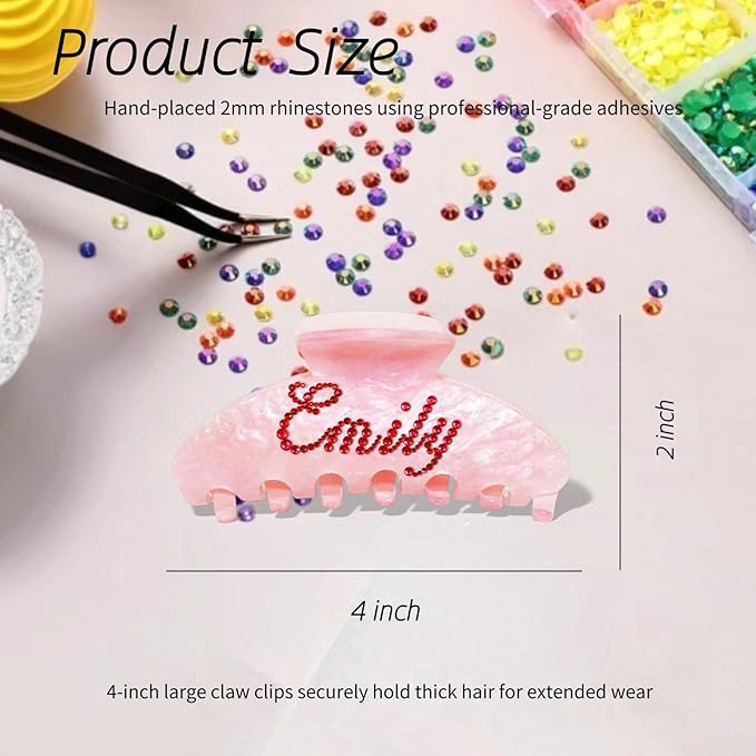 Personalized Colorful Name Hair Claw Clips for Women,Custom Hair Clips with Diamond,Cute Hair Accessories 4",Handmade Rhinestones Hair Clamp Gifts for Mom,Bride,Wife,Bridesmaid,Couples（Marble）