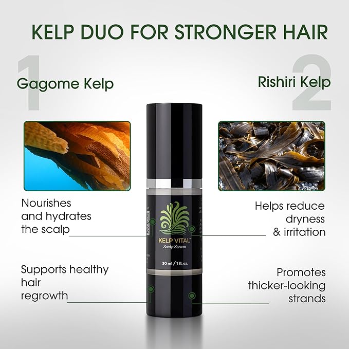 Kelp Vital Hair Growth Serum for Thinning Hair, Daily Scalp Care, Plant-Based Ingredients, Lightweight Non-Greasy, Follicle-Nourishing, Hair Thickening Treatment For Women & Men, 30 mL Airless Pump