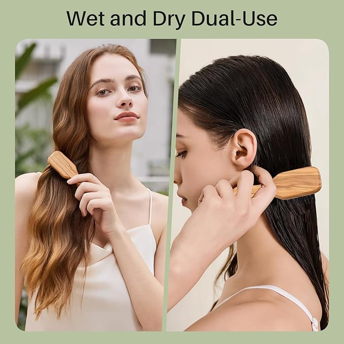 RHOS Mini Hair Brush for Women,Men and Kids-Travel Size Hair Brush for Purse,Pocket,backpack-Small Cushion Paddle Brush with Soft Bristles-Mini Detangler Brush for All Hair Types(1 Pack-Olive Wood)