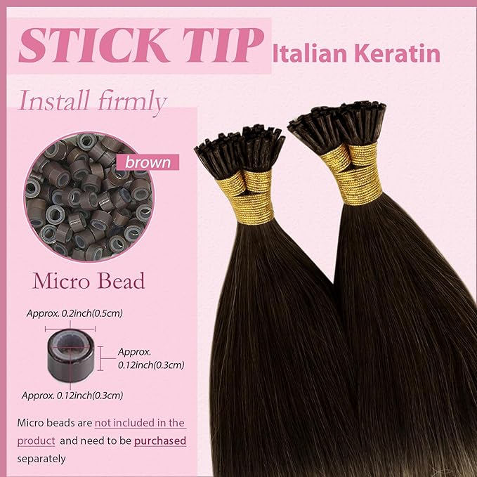 YoungSee I Tip Hair Extensions Human Hair Balayage Itip Hair Extension Real Human Hair Ombre Dark Brown to Brown with Blonde Itip Hair Extension 16 Inch Pre Bonded 80s 50g