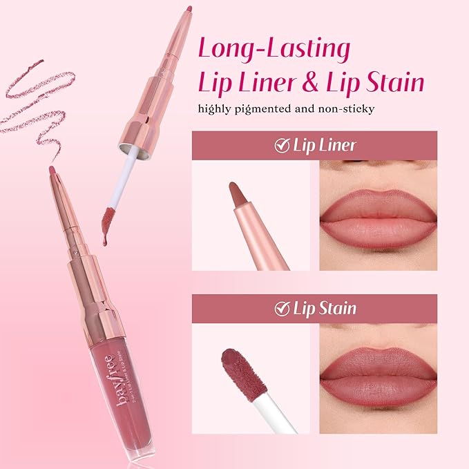 2-IN-1 Lip Liner and Lip Stain, High Pigmented Long Lasting Velvet Lip Tint, Well-Defined Lipliner, Weightless Waterproof Not Animal Tested, Matte Finish Makeup