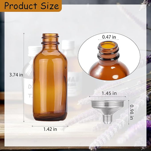 12 Pack 2oz Amber Glass Bottles for Vanilla Extract, Boston Round Leak-Proof Brown Glass Jars with Caps, Bonus Funnel - Ideal for Homemade Extracts, Essential Oils, DIY Christmas Party Gift Supplies