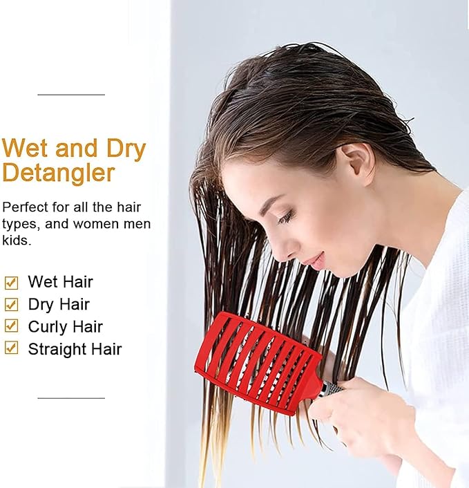 Magical Ultra Detangling Brush for Wet or Dry Hair, Detangler Brush, Fast Drying Styling Massage Hairbrush for Men, Women and Kids (Pink+Purple)