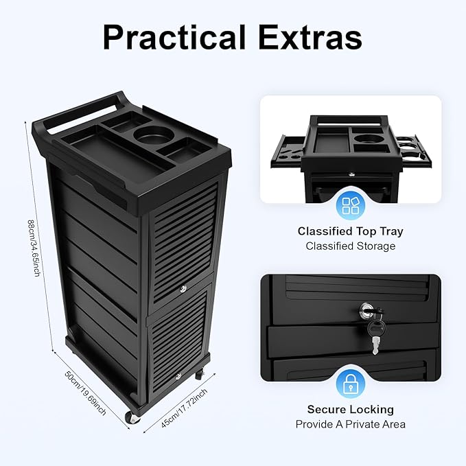 Salon Stylist Rolling Trolley Cart with 6 Drawers, Lockable Beauty Storage Organizer Tool 7 Layer, Space Saving Hair Salon Free Standing Storage Cabinet Barber Station for Hair Stylist Hairdresser
