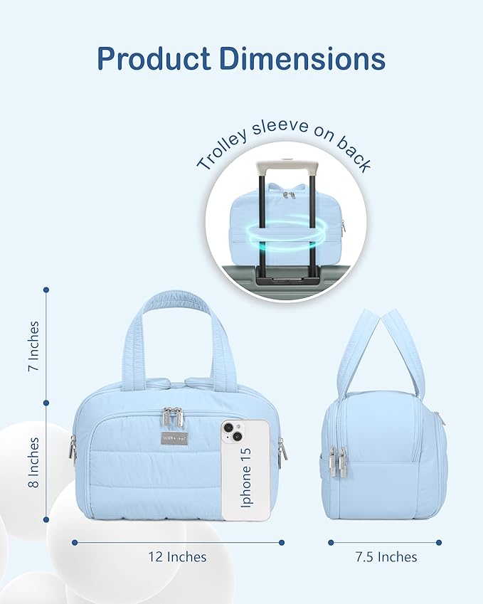 TOPDesign Travel Toiletry Bag for Women, Puffer Large Toiletry Bag, Lightweight Cosmetic Makeup Organizer with Handle for Traveling, Accessories, Essentials, Toiletries (Ocean Blue)