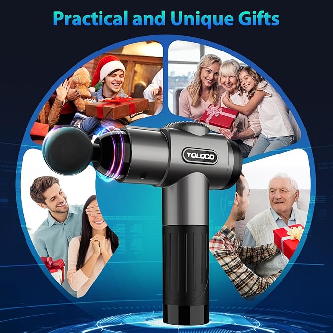 TOLOCO Massage Gun, Deep Tissue Back Massage for Athletes for Pain Relief, Percussion Massager with 10 Massages Heads & Silent Brushless Motor, Christmas Gifts for Women, Men, Grey
