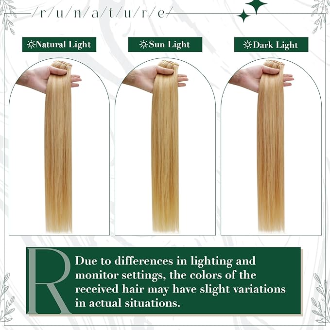 RUNATURE Clip in Hair Extensions Blonde Real Human Hair Clip in Extensions, Short Clip Hair Extensions Human Hair Blonde Highlights Remy Hair Add Hair Volume 12 Inch 50g 3pcs #16P24