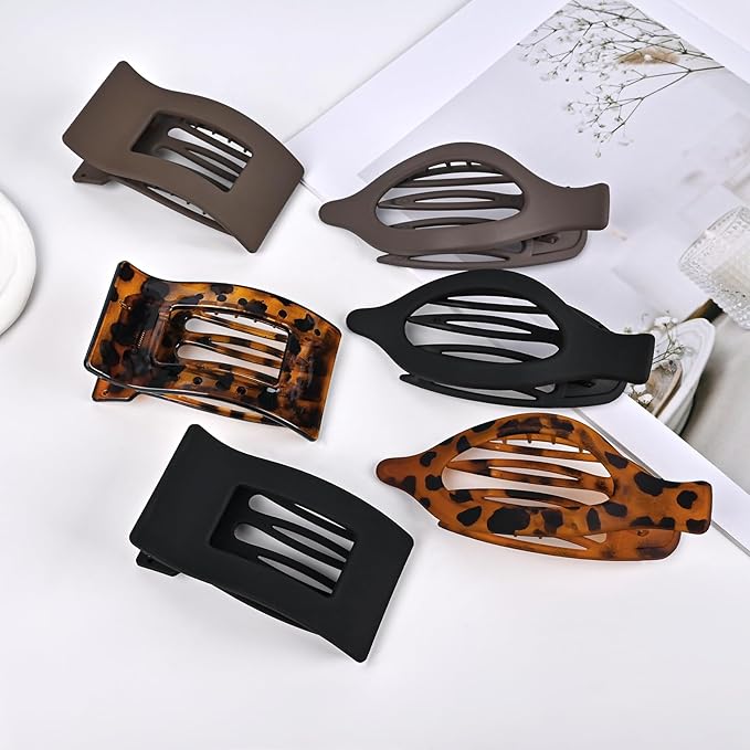 6 PCS French Flat Hair Clips for Women, 2 Styles Lightweight Large Thick Hair Claw Clips for Long Hair, Strong Hold Styling Barrettes Accessories for Driving Yoga - Leopard1