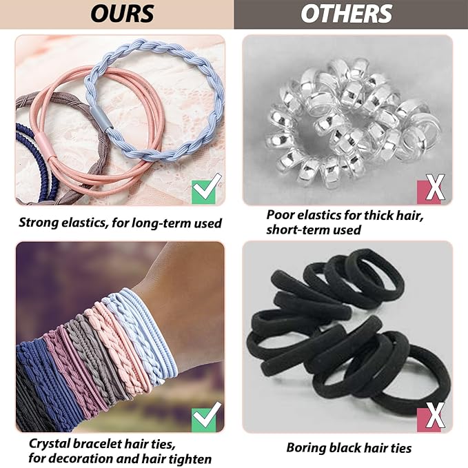 Boho Hair Ties Set, 24 Pcs Hair Tie Bracelet for Girls and Women, Soft Nylon Cotton Hair Ties, Hair Bands for Ponytails, Daily Life, Sport, Cooking, Working