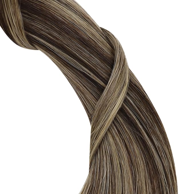 YoungSee Nano Ring Hair Extensions Ombre Brown 24Inch Nano Extensions Human Hair Balayage Dark Brown with Caramel Blonde Nano-Bead Hair Extension Long for Wedding 50G/S