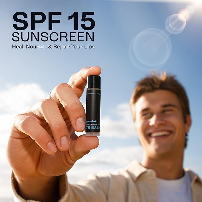 Organic Mint Lip Balm - SPF 15 Sun Protection - Moisturizing Lip Balm - Includes Spearmint, Peppermint, and Eucalyptus Mint Lip Balms - Chapstick to Soothe & Smooth Chapped Lips