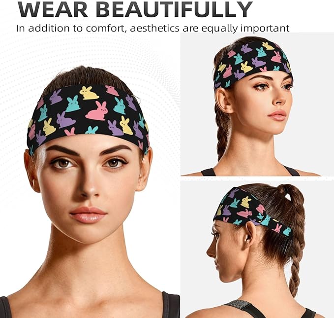 Easter Bunny & Eggs Style Sports Headband for Men Women Moisture Wicking Sweatband for Basketball, Running, Gym