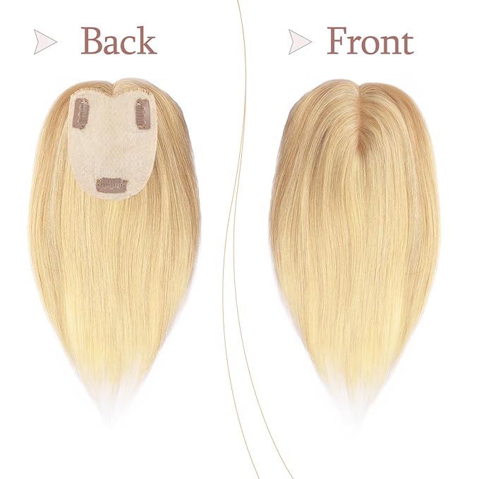 Human Hair Toppers for Women with Thinning Hair Real Human Topper Crown No Bangs 10 Inch #18P613 Ash Blonde mix Bleach Blonde