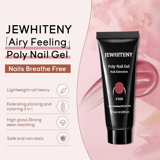 JEWHITENY 14 Colors Poly Extension Gel Nail Kit With U V Lamp Nude Pink White Brown All In One Poly Gel Starter Kit With Base Top Coat Manicure Salon Frence Nail Art DIY