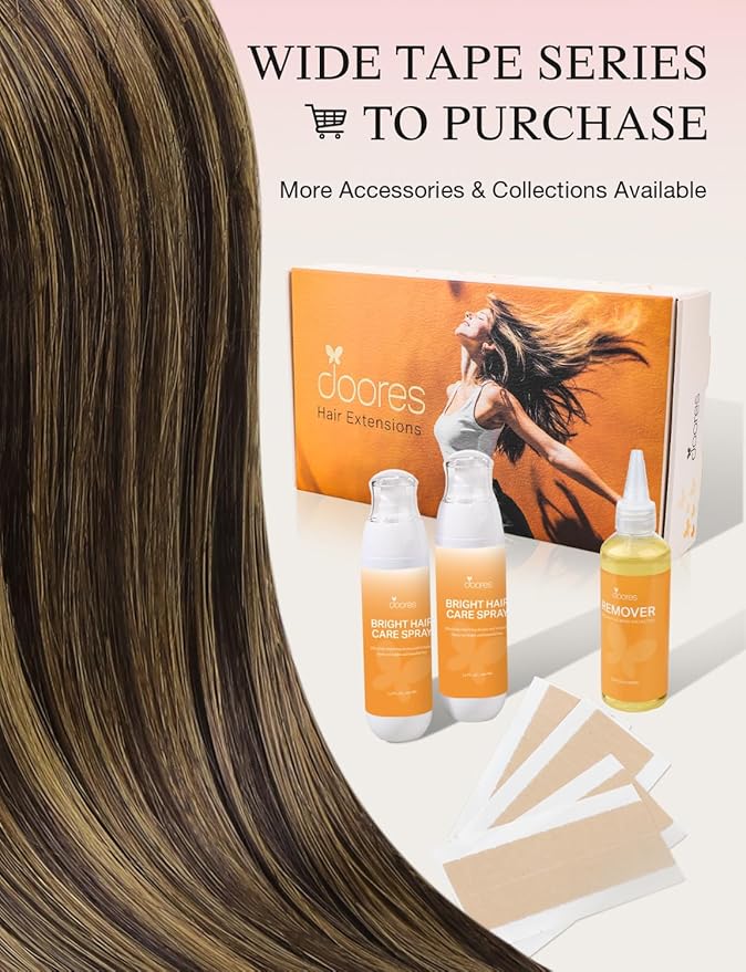 DOORES Invisi Edge Tape in Wide Hair Extensions Human Hair, Dark Brown to Chestnut Brown 4PCS Injection Tape ins 20g 22 Inch, Virgin Human 3 Inch Wide Injected Extensions Invisible