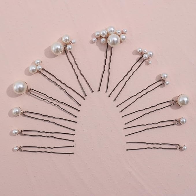 12 Pieces Bridal Hair Accessories Pearl Wedding Hair Pins Handmade Bridal Hair Pins for Wedding Brides Women Girls