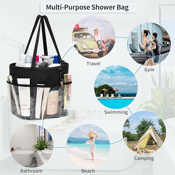 Shower Caddy Portable, Travel Toiletry Bag for Women Men, Large Capacity Mesh Shower Caddy Quick Dry Bathroom Bag for College Dorm Room, Bathroom, Gym, Swimming, Camping, Beach, Traveling