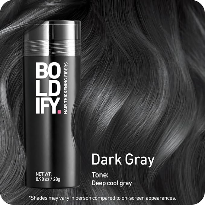 BOLDIFY Hair Fibers (28g) - Fill In Thinning and Fine Hair for an Instantly Fuller, Thicker Look - 14 Shades for Women & Men - Dark Gray