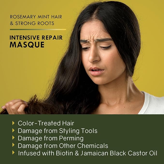 Sunny Isle Rosemary Mint Hair and Strong Roots Masque 16oz | Infused with Biotin and Jamaican Black Castor Oil | Double Growth Formula