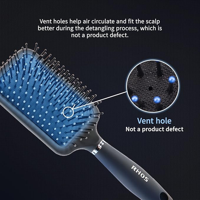 RHOS Paddle Hair Brush for Men-Detangler Brush with Nylon Bristles for Thin,Short,Thick Hairs-Square Cushion Hair Brush for Detangling,Smoothing,Massage(1 Pack-Grey)