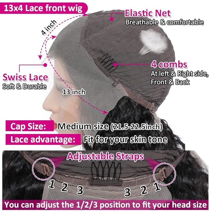 180% Density HD Transparent Deep Wave Lace Front Wigs Human Hair 13X4 Curly Wigs for Black Women Deep Wave Lace Frontal Wet and Wavy Wig Pre Plucked with Baby Hair 24 Inch Natural Black