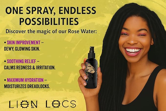 Lion Locs Rosewater Spray for Dreads and Locs - Organic Vegan Conditioner with Aloe, Oils, Vitamins, and Glycerin