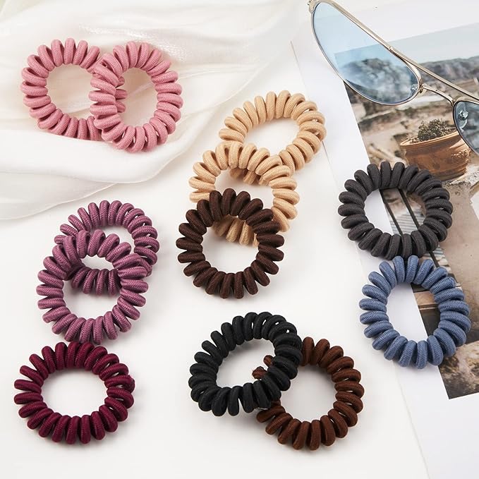 Spiral Cloth Hair Ties for Women (Grey, 12 Pcs) - Coil Ponytail Holders, No Crease Phone Cord Hair Ties for All Hair Types