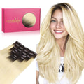 WENNALIFE Clip in Hair Extensions, 14 Inch 120g 7pcs Clip in Hair Extensions Real Human Hair, Ombre Light Dark Brown to Platinum Blonde Remy Hair Straight