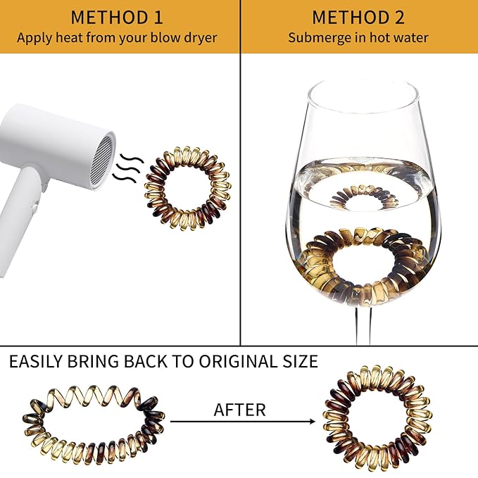 16Pcs Spiral Hair Ties, (Amber) Hair Elastic Coils for Women and Girls, Waterproof Phone Cord Hair Scrunchies Accessories Bands for Ponytails and Updos