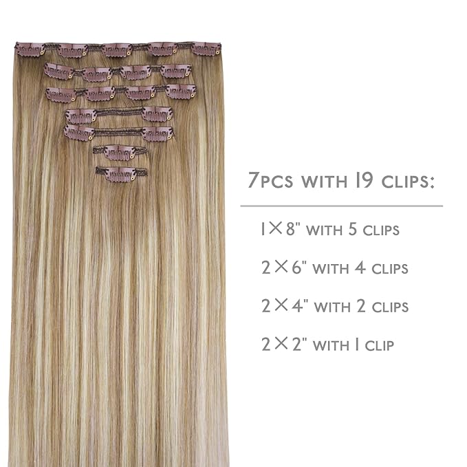 WENNALIFE Clip in Hair Extensions Real Human Hair, 18 Inch g 7pcs Balayage Dirty Blonde with Platinum Ends Remy Hair Straight Natural Extensiones De Cabello Humano Con Clip Ins