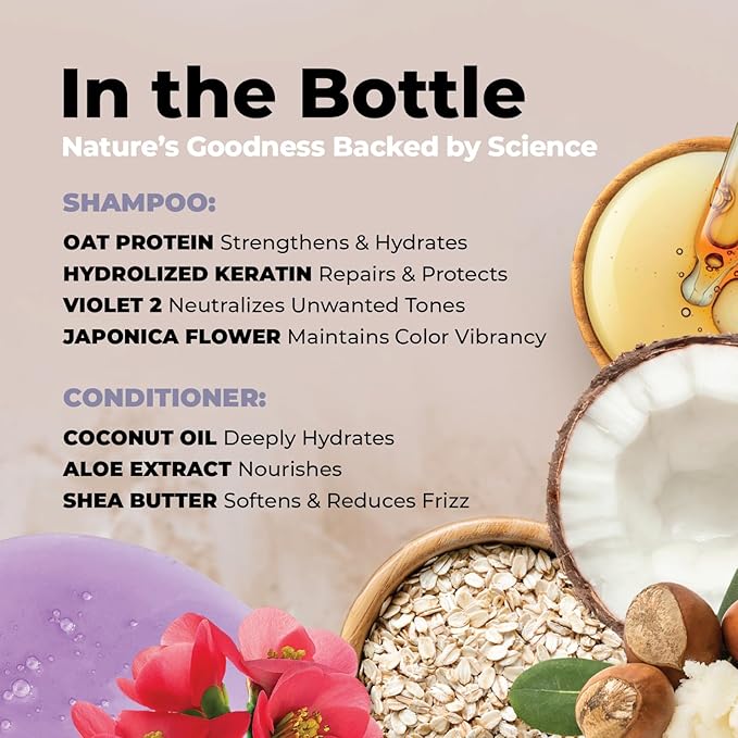 Purple Shampoo and Conditioner for Blonde Hair Women & Men – Blonde & Silver Hair Toning – Anti-Brass Sulfate Free Shampoo and Conditioner 17oz