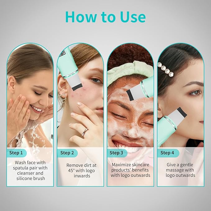 Skin Scrubber Facial Spatula - 4-in-1 Deep Cleansing Tool for Pore Extraction, Fast Charging Dock Blackhead Remover Face Spatula for Facial Skincare Women Gift (Green)