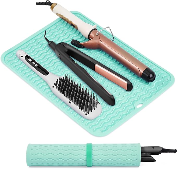 Oversize Silicone Heat Resistant Mat, Portable Travel Mat Cover for Curling Irons, Flat Irons, Hair Straightener and Hot Hair Styling Tools(14.2" x 11")