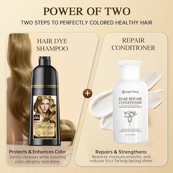 Natural Color Hair Dye Shampoo 3 IN 1, Instant Hair Coloring, Gray Coverage for Men & Women, Beard Dye Vegan Ammonia Free & Paraben-Free, Champú Para Canas Mujer & Hombre (DARK BLONDE)