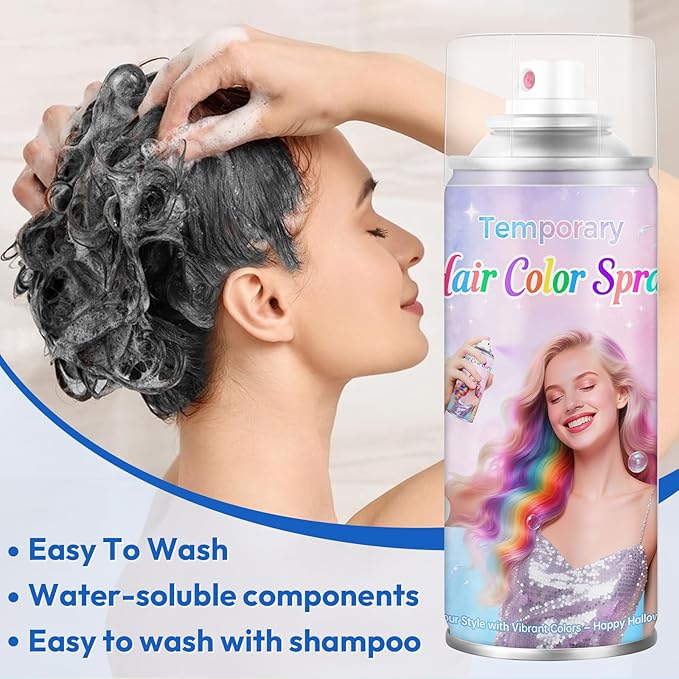 White Temporary Hair Color Spray - Washable & Non-Sticky Hair Dye for Halloween, Cosplay, Parties-Safe for Kids, Women & Men - Quick-Drying & Easy to Wash Out(120ml)