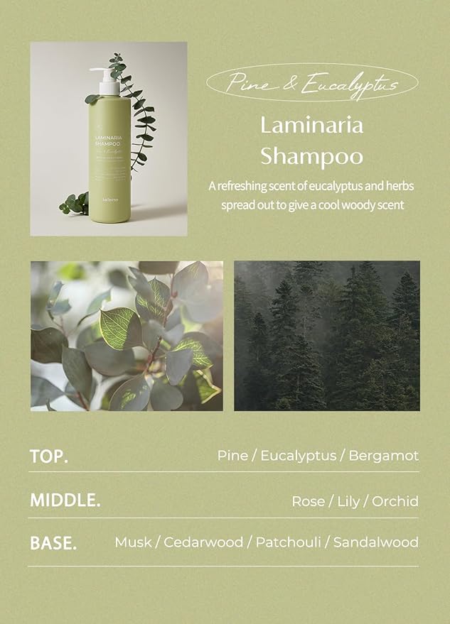 laferme Laminaria Shampoo with Organic Ingredient, Korean Clarifying Shampoo, Hydrating for Dry Hair, Strengthening for Weak Hair, Sulfate & Paraben-Free, for Women & Men, 33.8 FL OZ, Pine Eucalyptus