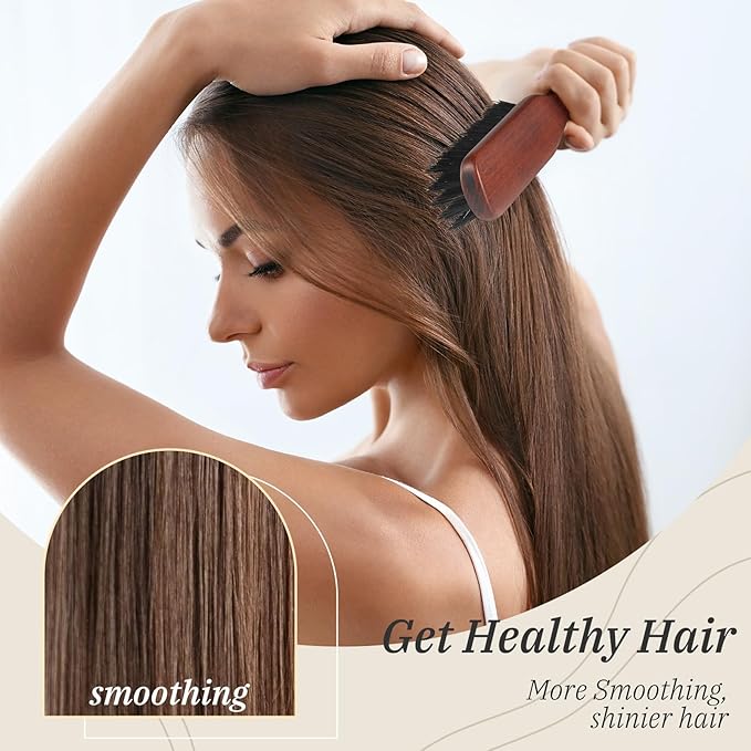 BESTOOL Hair Brush,Pure Boar Bristle Hair Brush for Better Hair Texture Slick Back Brushes for Women Men and Kids Best for Sensative Scalp Medium Thin and Fine Hair Smoothing Flyaways, Edge Control