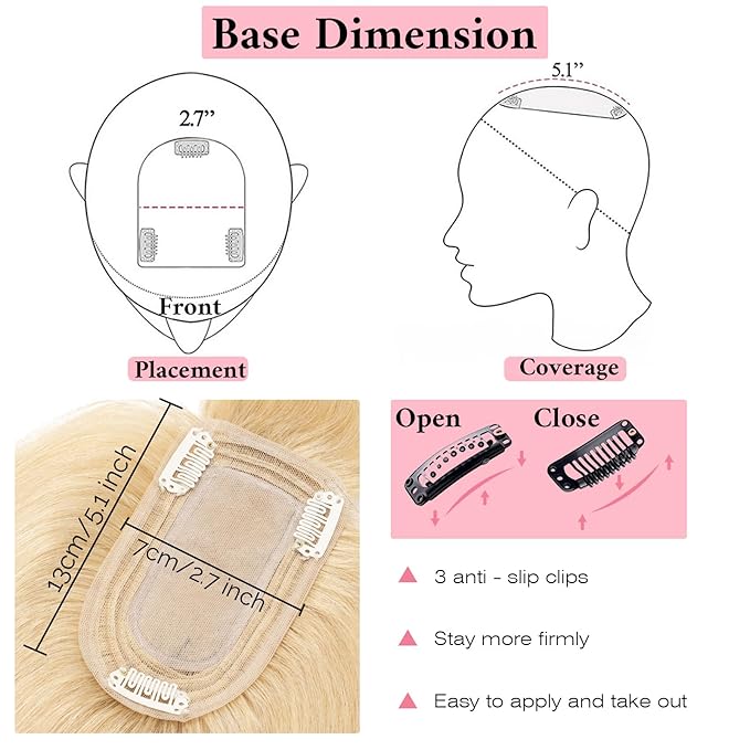 SEGO 100% Real Human Hair Toppers with Bangs for Women with Thinning Hair