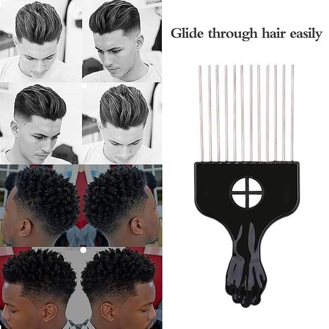 2 Pack Afro Comb and Metal Wig Detangler - Braid Styling Comb for Detangling and Styling Hair, Hair Pick