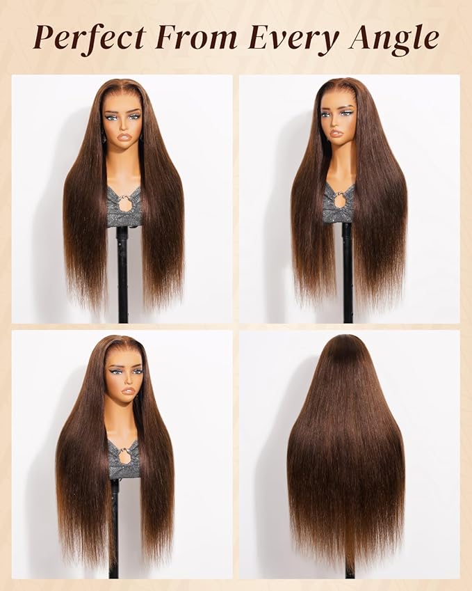 Arabella 13x6 Chocolate Brown Glueless Wigs Human Hair Pre Plucked Pre Cut 13x6 Ear to Ear Full HD Lace Front Wigs Human Hair 210% Density 4# Brown Straight Wig Drawstring Wig Human Hair 26 Inch