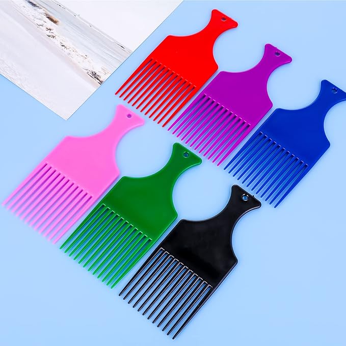 6 Pcs Plastic Afro Pick Comb for Smooth, Wide-Tooth Styling of Natural Curly Hair