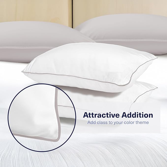 Kickoff Viscose Bamboo Pillowcase, Standard, Set of 2, 100% Organic Hidden Zippered Viscose Bamboo Pillow Case Standard Size, Cooling Pillow Cover for Hot Sleepers (20"x26", Trimmed, Dove Grey)