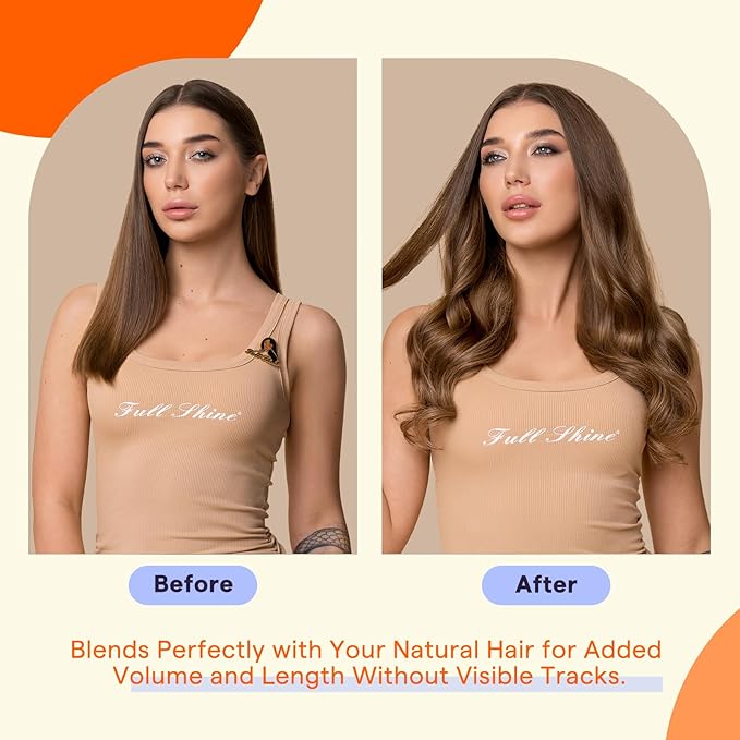 Full Shine Tape in Hair Extensions Human Hair 18 Inch Color 4 Brown Fading to 24 Honey Blonde Highlight 4 Brown Invisible Remy Hair Extensions Tape in 100 Grams Seamless Skin Weft for Women 40PCS