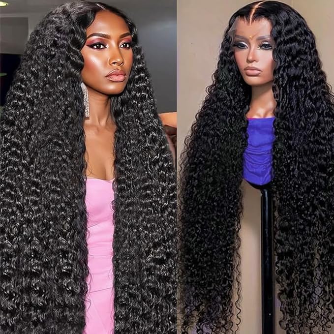 13x6 Deep Wave Lace Front Wigs Human Hair 200% Density HD Lace Front Wigs Human Hair Pre Plucked Natural Color Glueless Wig 100% Virgin Lace Front Wigs for Women（24inch）