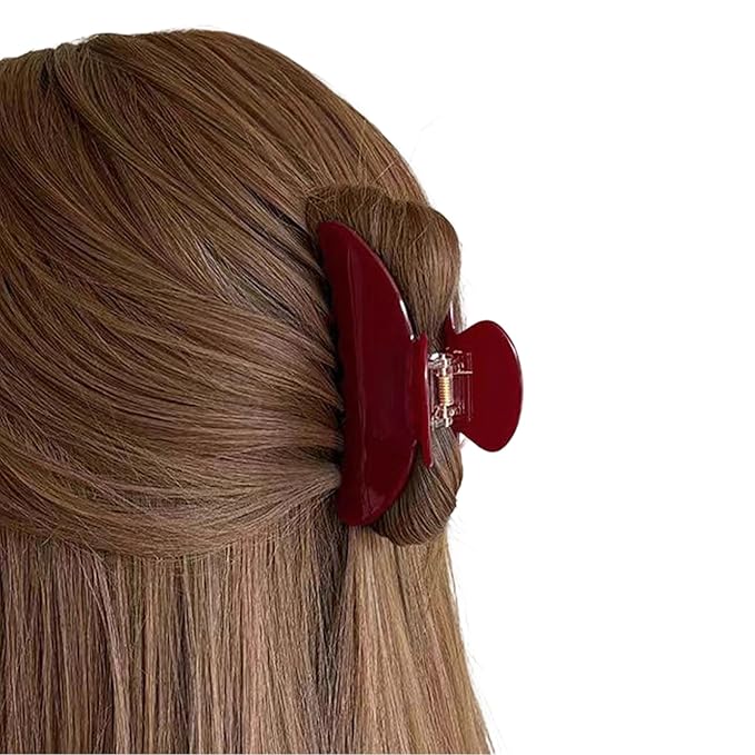 Acetate Hair Claw Clips, Red Hair Claw for Women, CuteJaw Clip for Girl's Gift, 4.2" Non-Slip Clips for Medium Long Hair, Strong Hold Claw Snag-Free with Gift Bag (Wine Red)